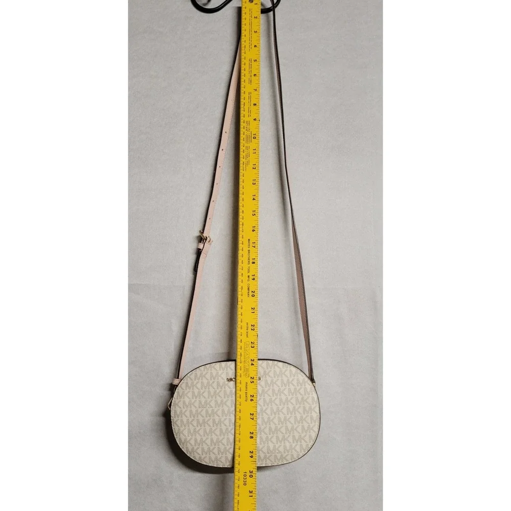 Tan Monogram With Pink Trim Michael Kors Small Crossbody Bag